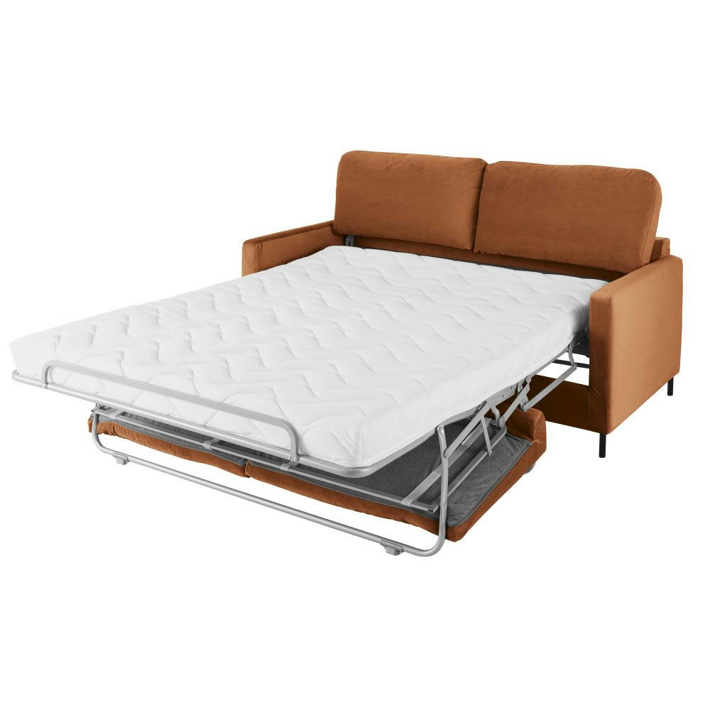 Julian - Canapé convertible 2/3 places en velours orange écureuil, matelas 14 cm