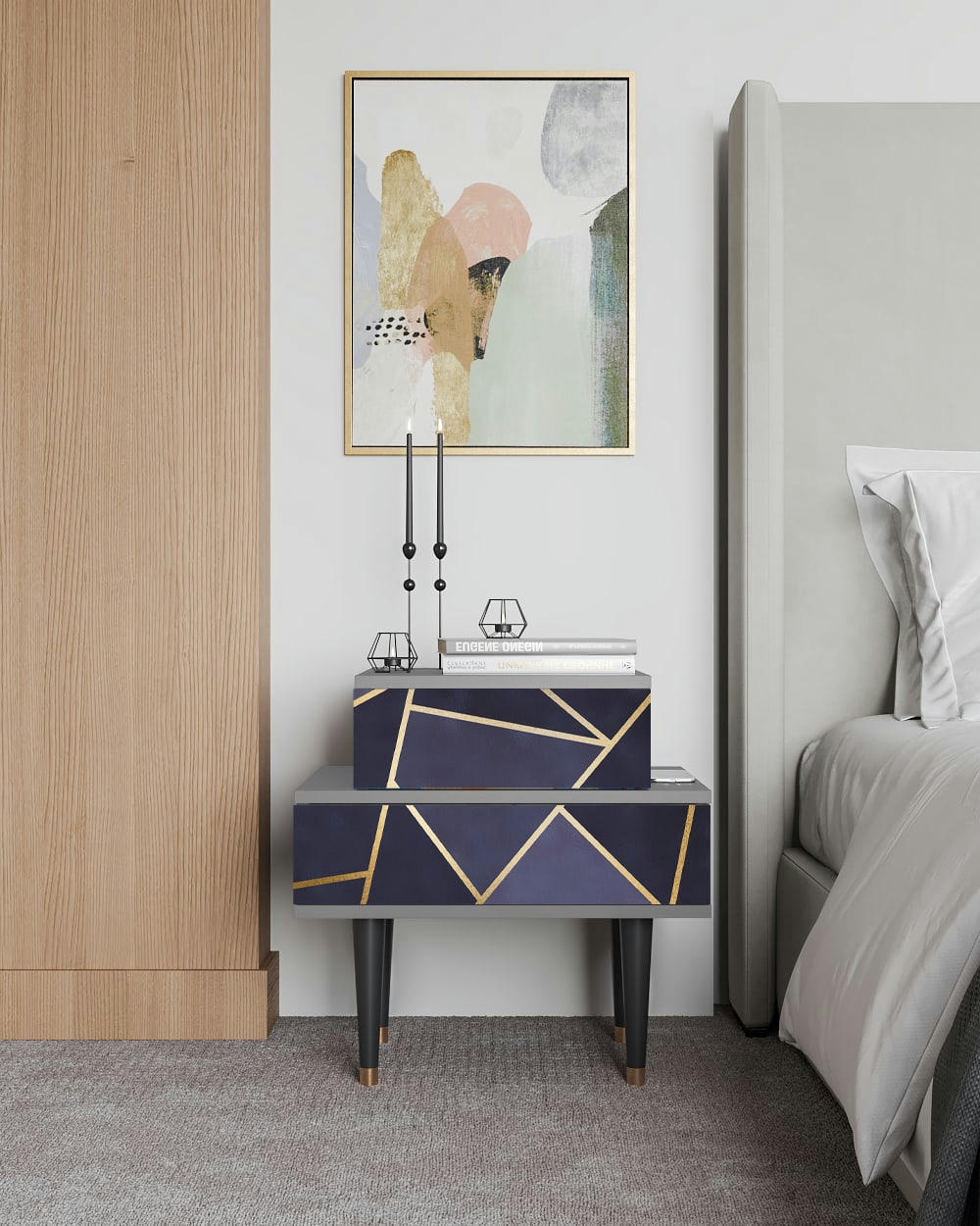 THE AMETHYST - Table de chevet bleu 2 tiroirs L 58 cm