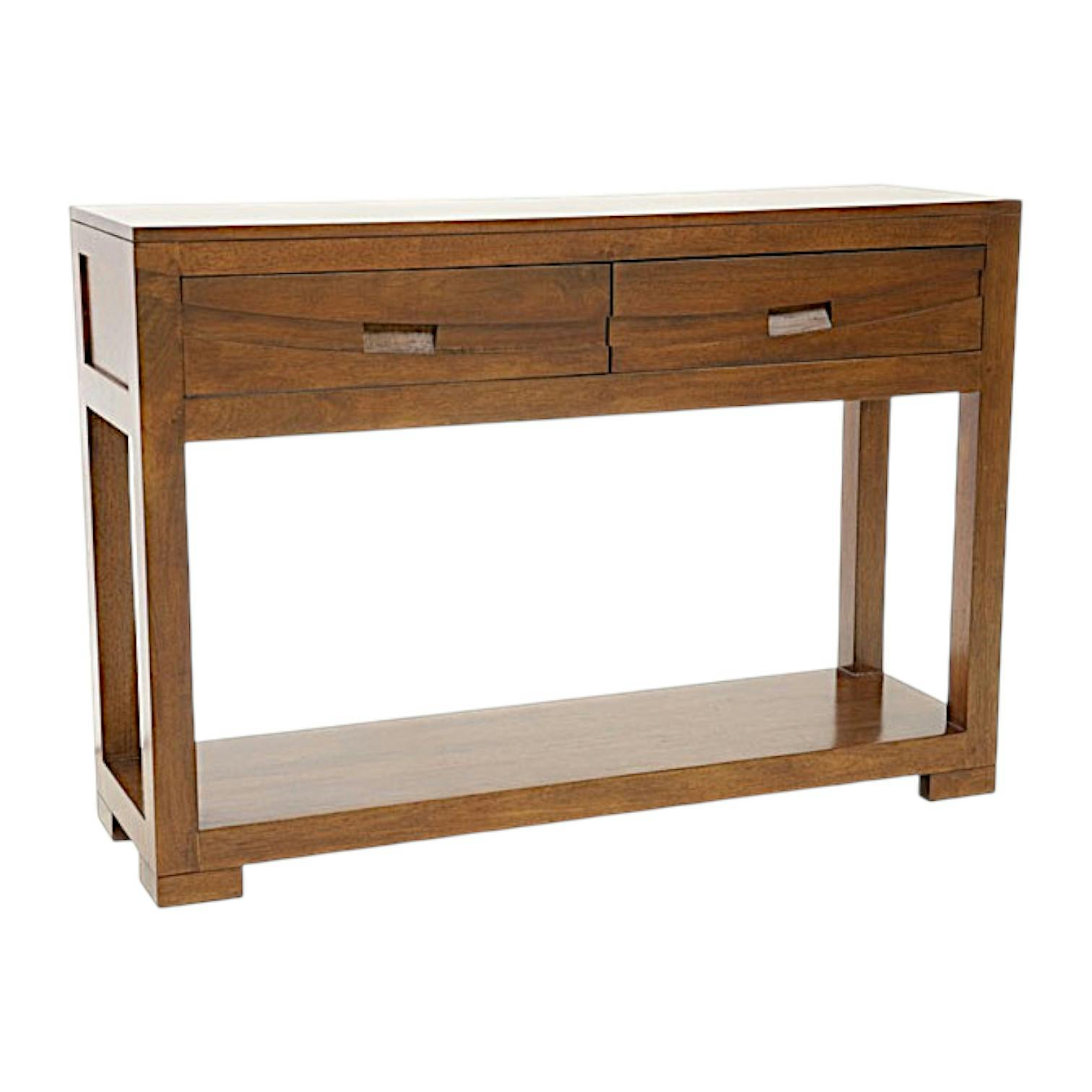 Console Hévéa 2 tiroirs, double plateaux 110x34x76cm NIAGARA