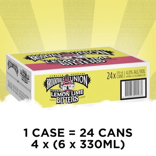 Brookvale Union Vodka Lemon Lime Bitters Mixed Drink, Zesty & Refreshing Finish, 4% ABV, 330mL (Case of 24 Cans)