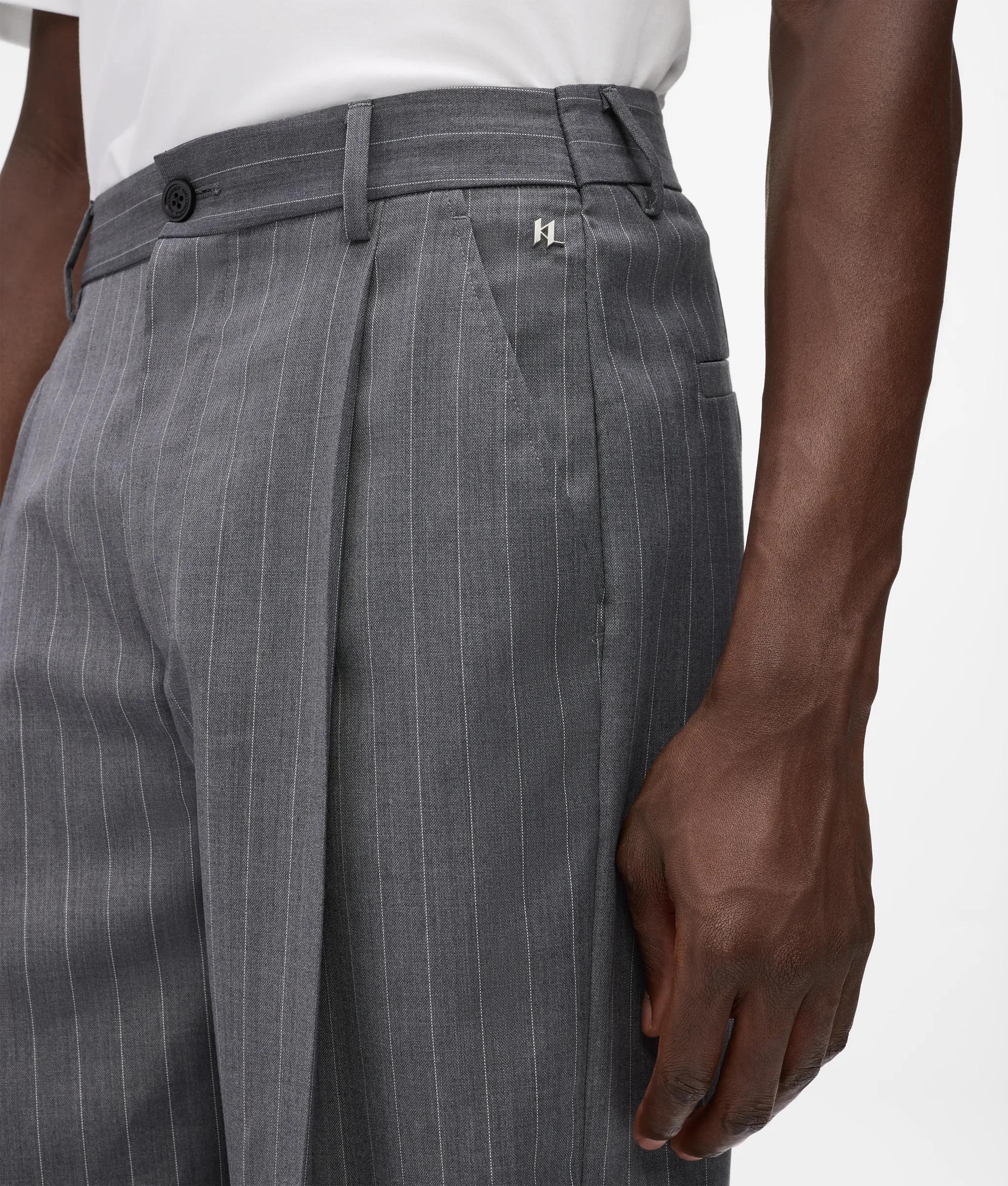 Pantalon en mélange de laine à rayures fines