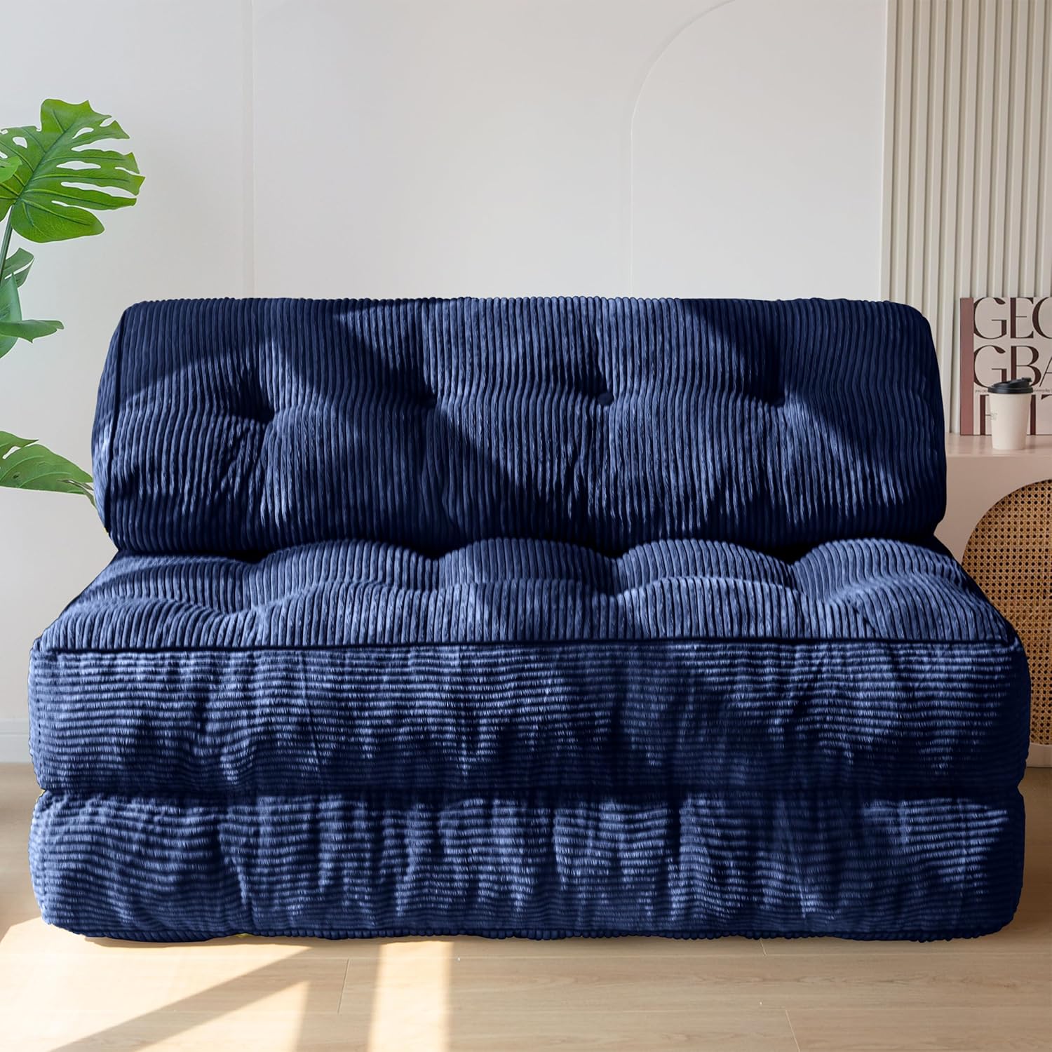 MAXYOYO Folding Sofa Bed, Convertible Sleeper Chair with Pillow Foldable Mattress with Back Support, Portable Fold Out Chair Bed Comfy Floor Sofa Lounge for Living Room Bedroom, Navy Double