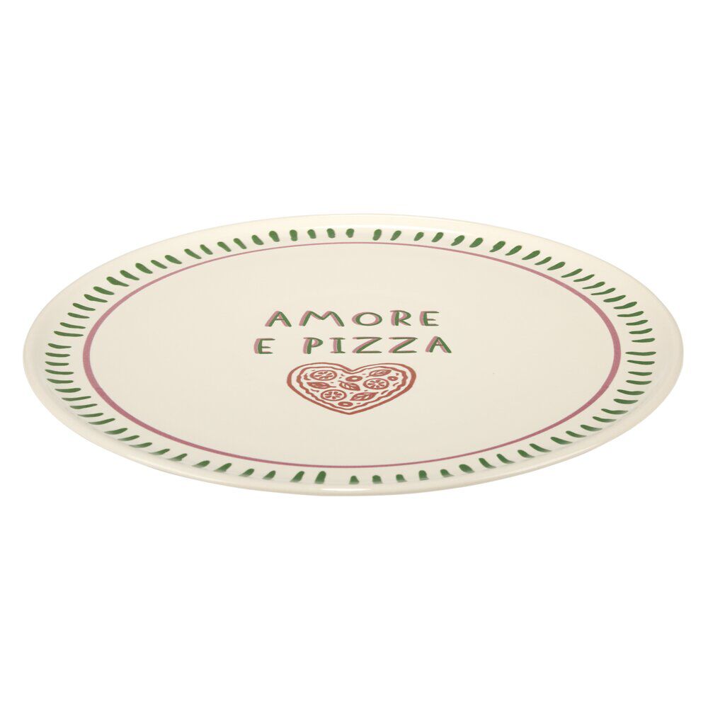 Assiette à pizza inscription Amore e Pizza beige contour traits verts Ø32cm
