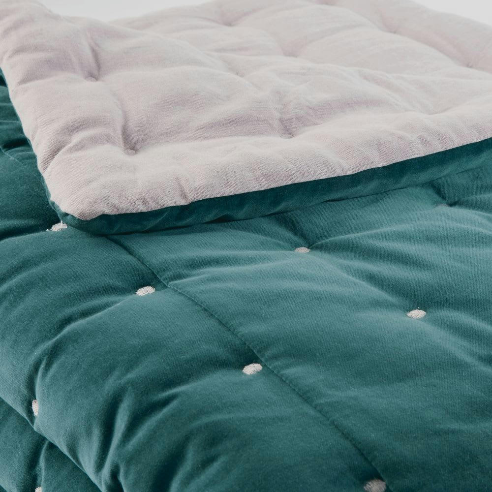 - Boutis réversible en velours bleu canard et beige 240x260