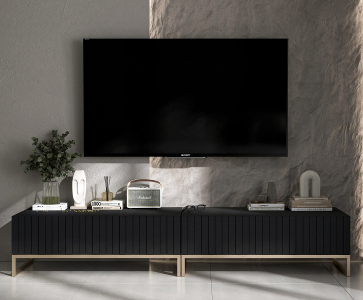 Szafka RTV Glamour Uniwersalna Komoda RTV Czarny Mat 220cm