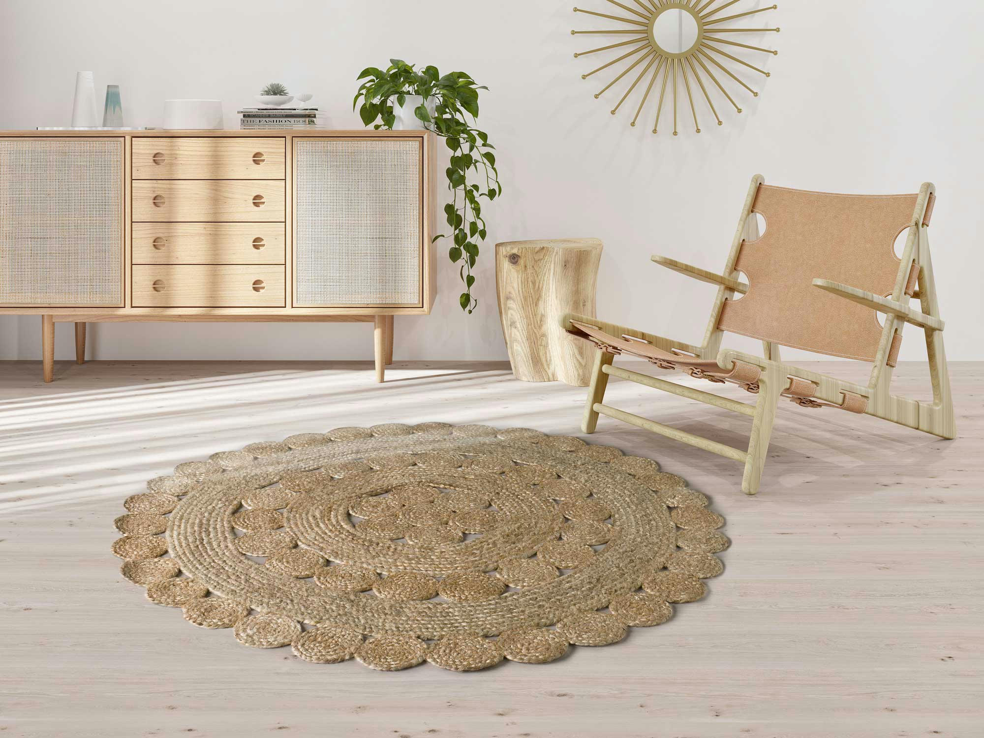 DOTTY - Tapis rond en jute naturel, 90X90 cm