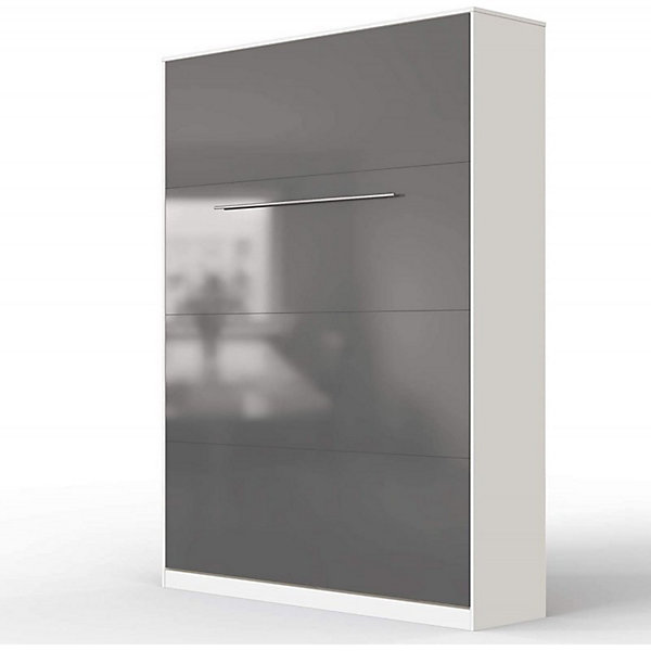 Lit escamotable  2 Placards Vertical 120x200 (50x2)cm Lit Mural Standard Blanc-Anthracite Brillant