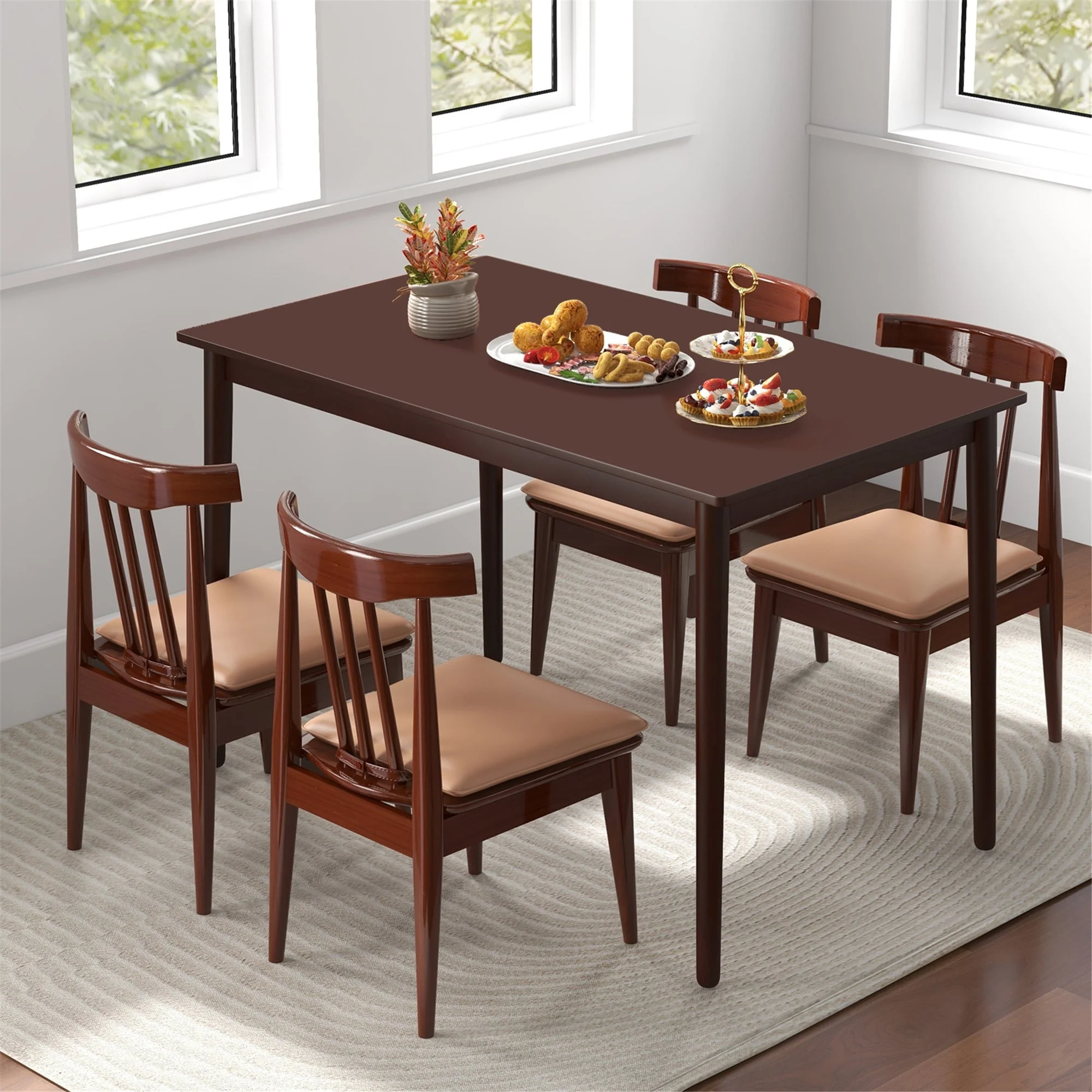 Gymax 48'' Rectangular Dining Table for 4 w/ Rubber Wood Legs Mid