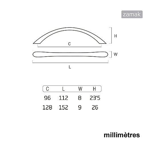 8 Un. poignées de meuble en zamak chromé mat pourtous les typeset armoire - entraxe 128MM