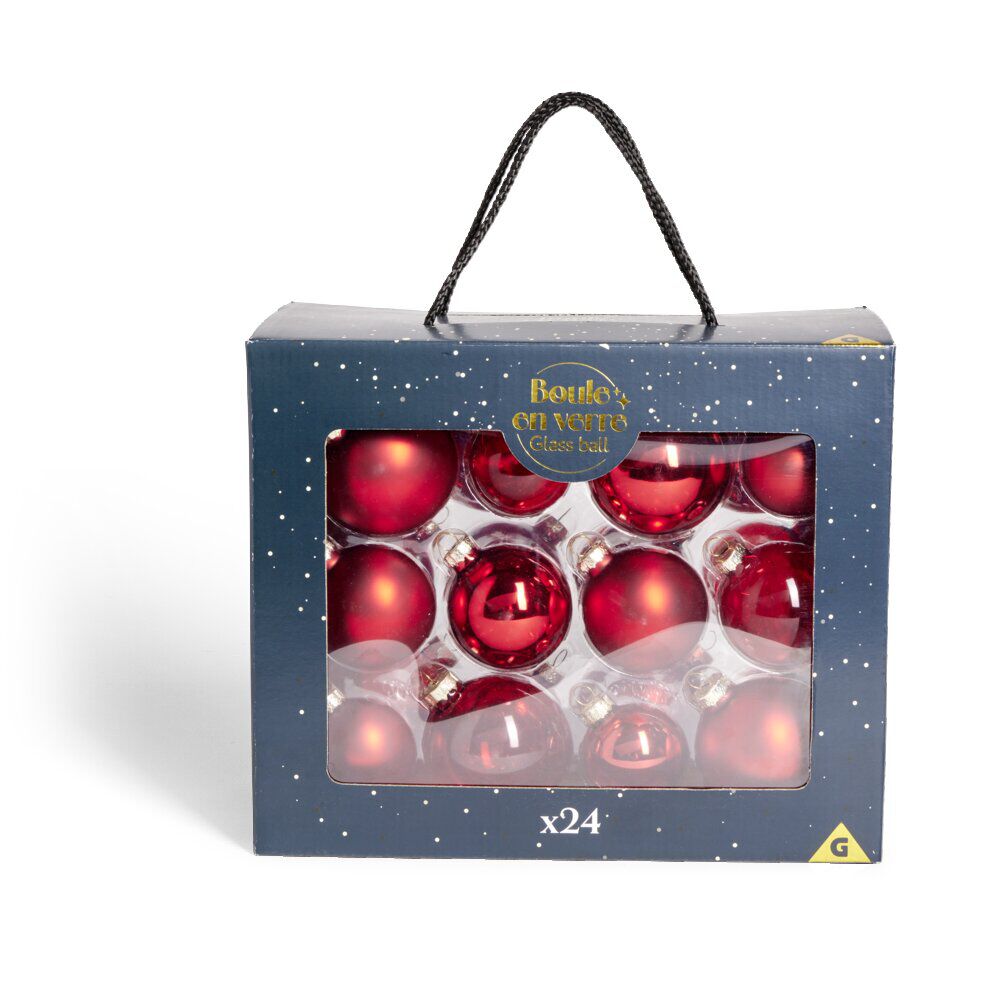 Coffret de 24 boules de No&euml;l (3 modèles)