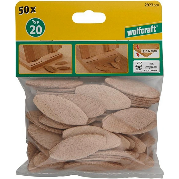 Verbindungsplättchen, 2923000, Buche, 60 x 23 x 4 mm, 50 St.