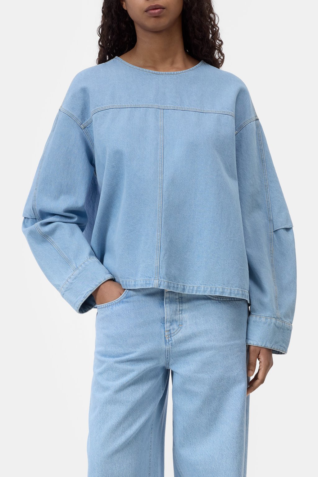 Denim-Bluse mit Rücken-Schlitz