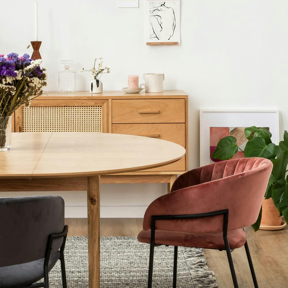 HOGARN - Table à manger ronde extensible 120-155x120cm bois clair