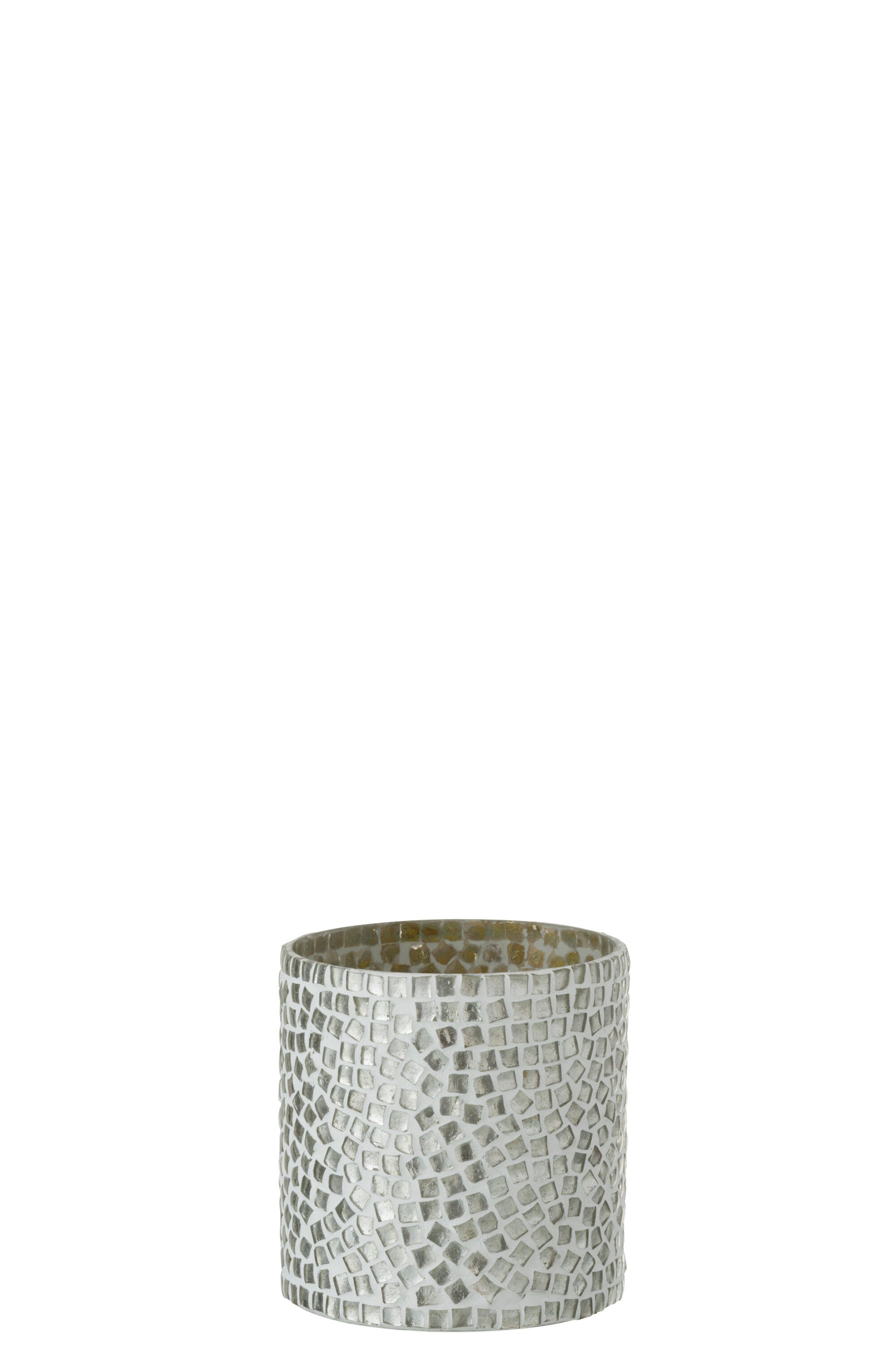 J-Line windlicht Mozaiek - glas - wit/zilver - small