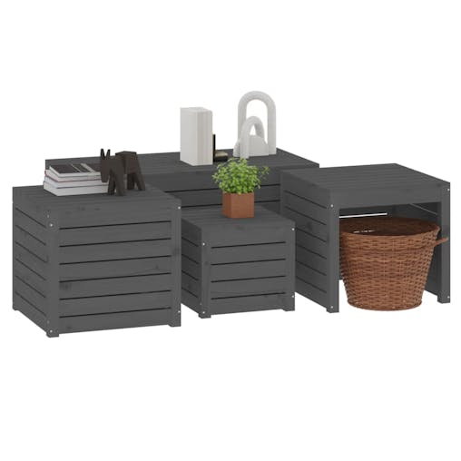 NNEVL 4 Piece Garden Box Set Grey Solid Wood Pine