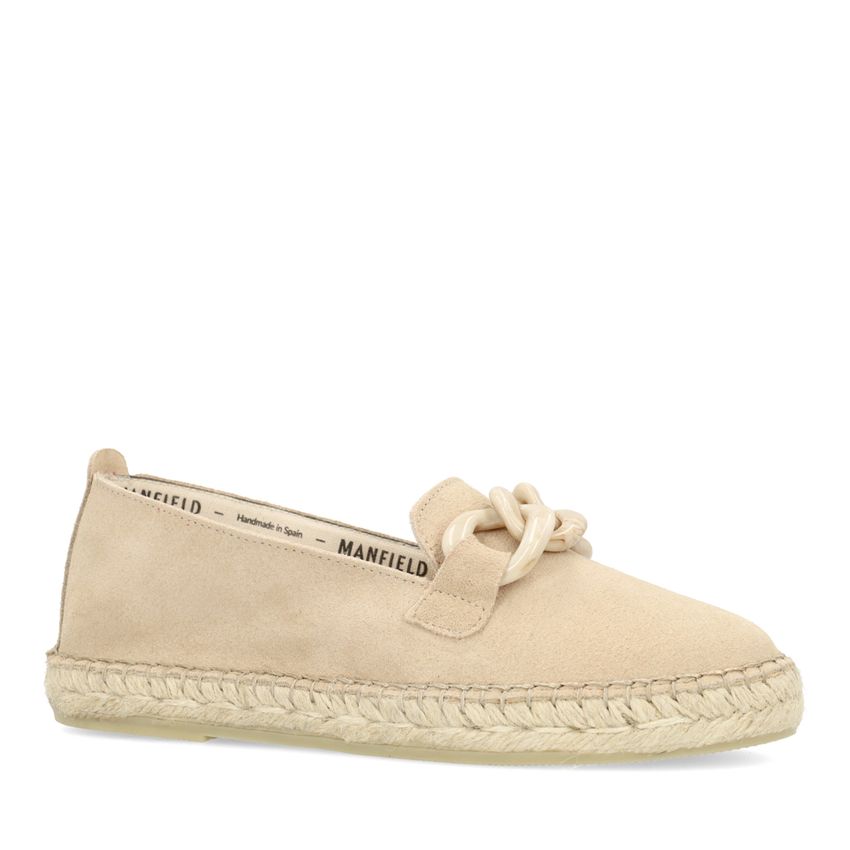 Manfield Beige suède espadrilles met chain