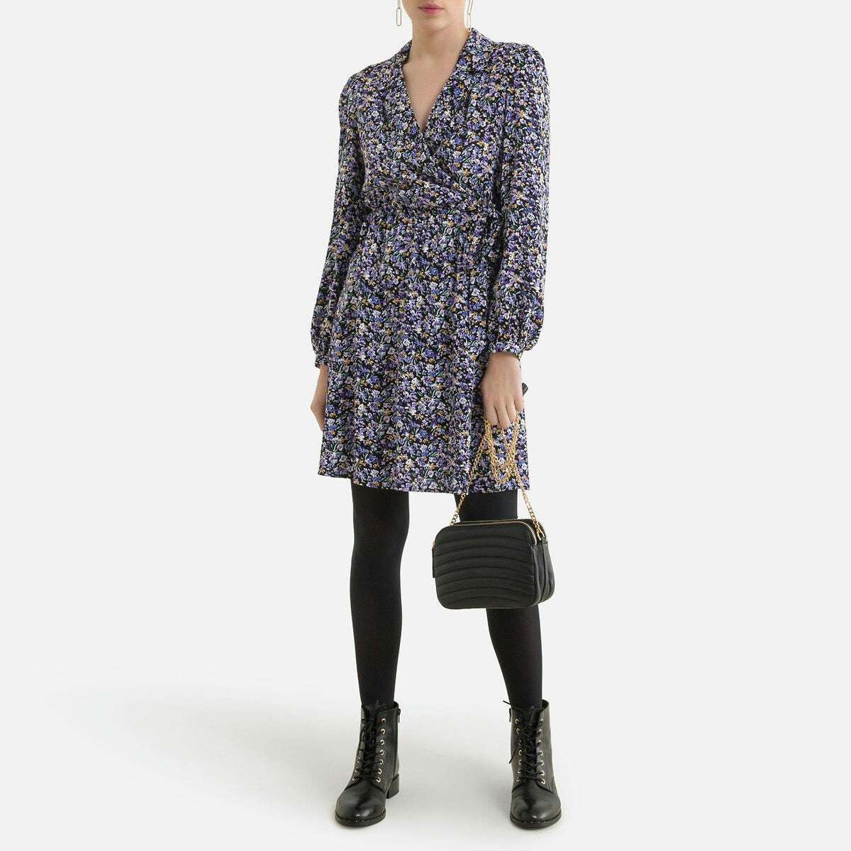 Robe fleurie portefeuille à nouer
