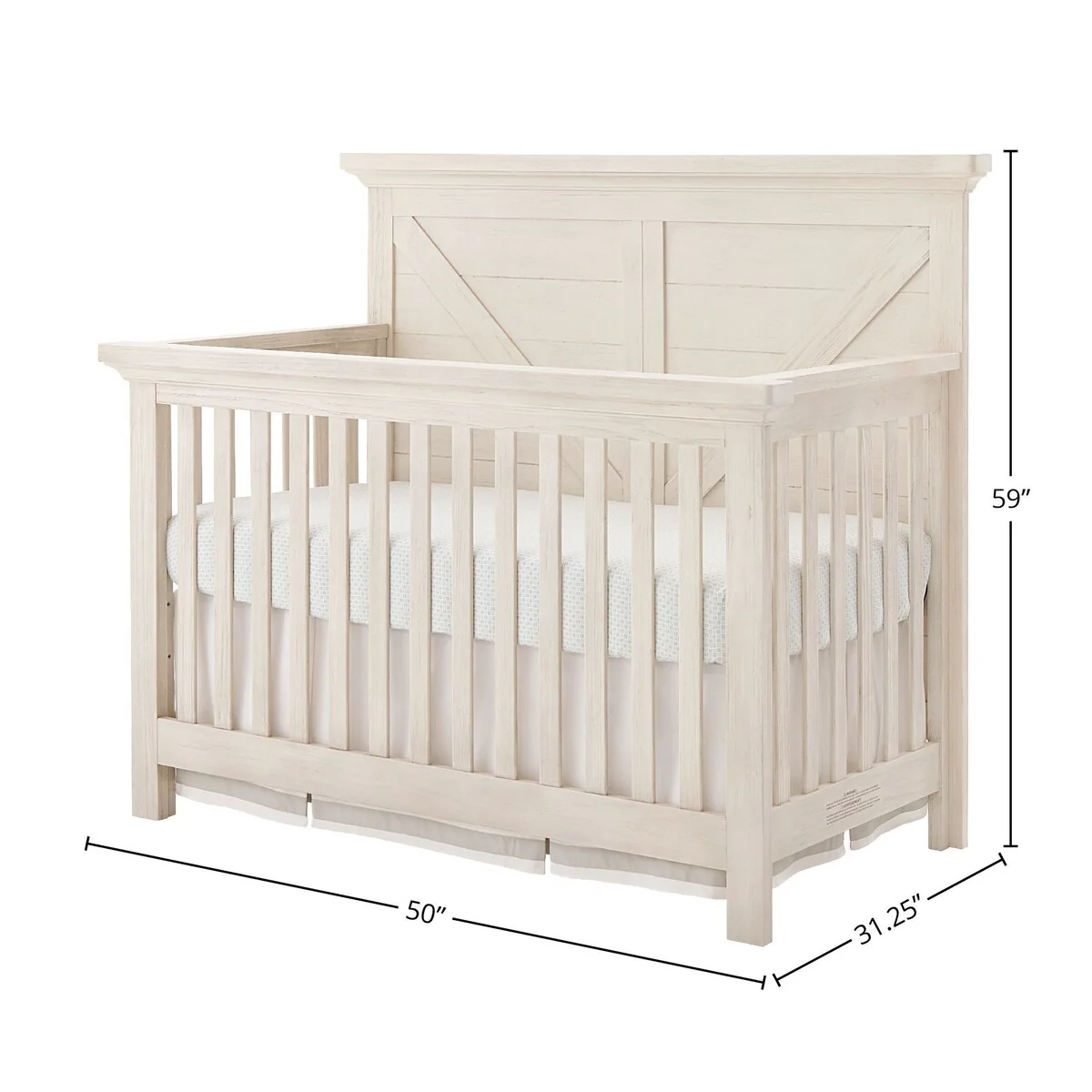 Westfield 50 Wide Traditional 4-in-1 Convertible Crib, Brushed White