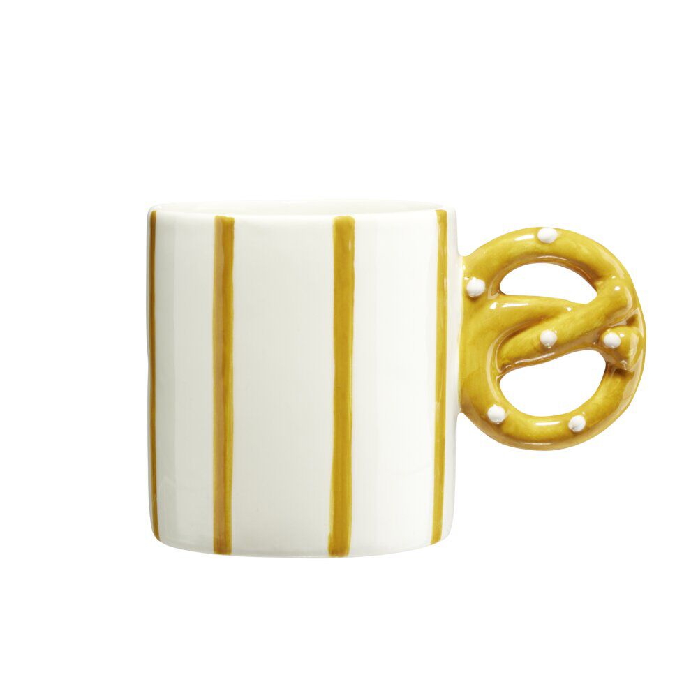 Mug anse bretzel dolomite blanc et marron Ø8xH7cm
