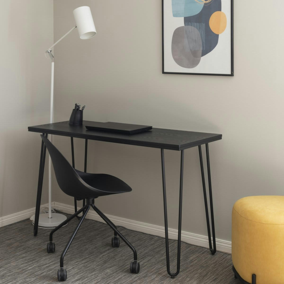 FOLIO - Pouf rond en tissu pieds métal jaune