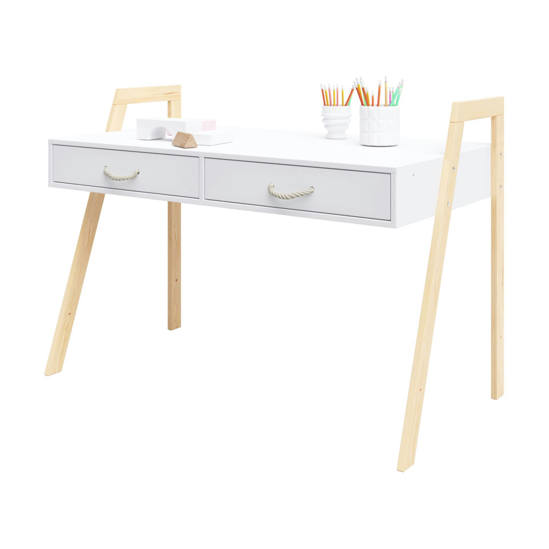 LIV - Lit bébé évolutif et Bureau 2 en 1en bois blanc et pin - 120x60 cm