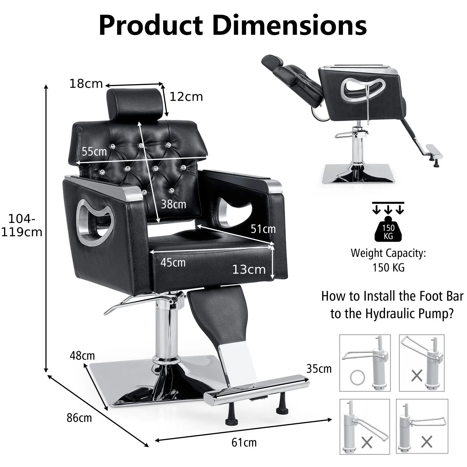Costway Styling Salon Barber Chair Swivel Hairdressing Chair 6-Level Adjustable Headrest
