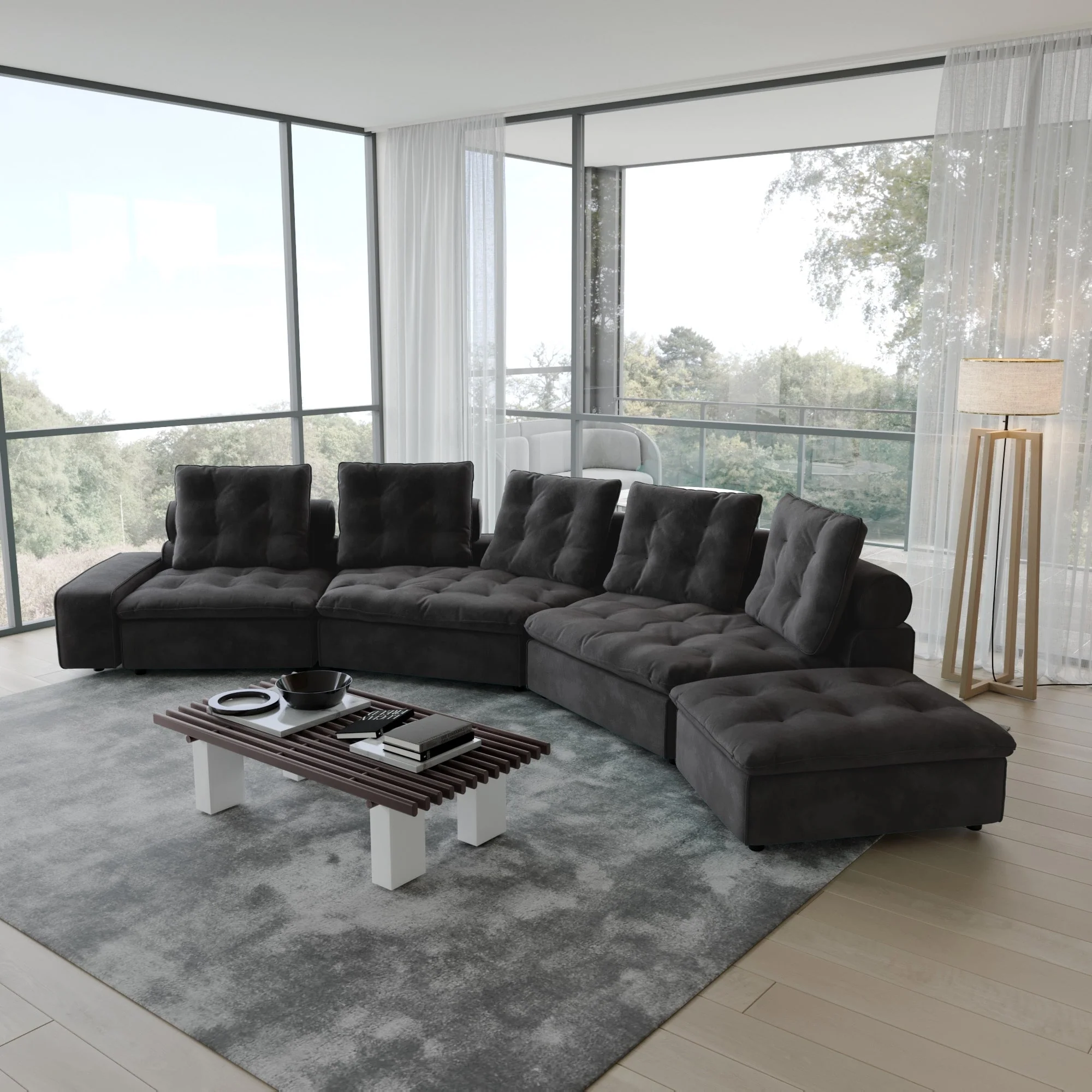 Stupendous Miami Modular Sofa Down Filled Curved Cloud Sectional Sofa 4 Seater with Ottoman