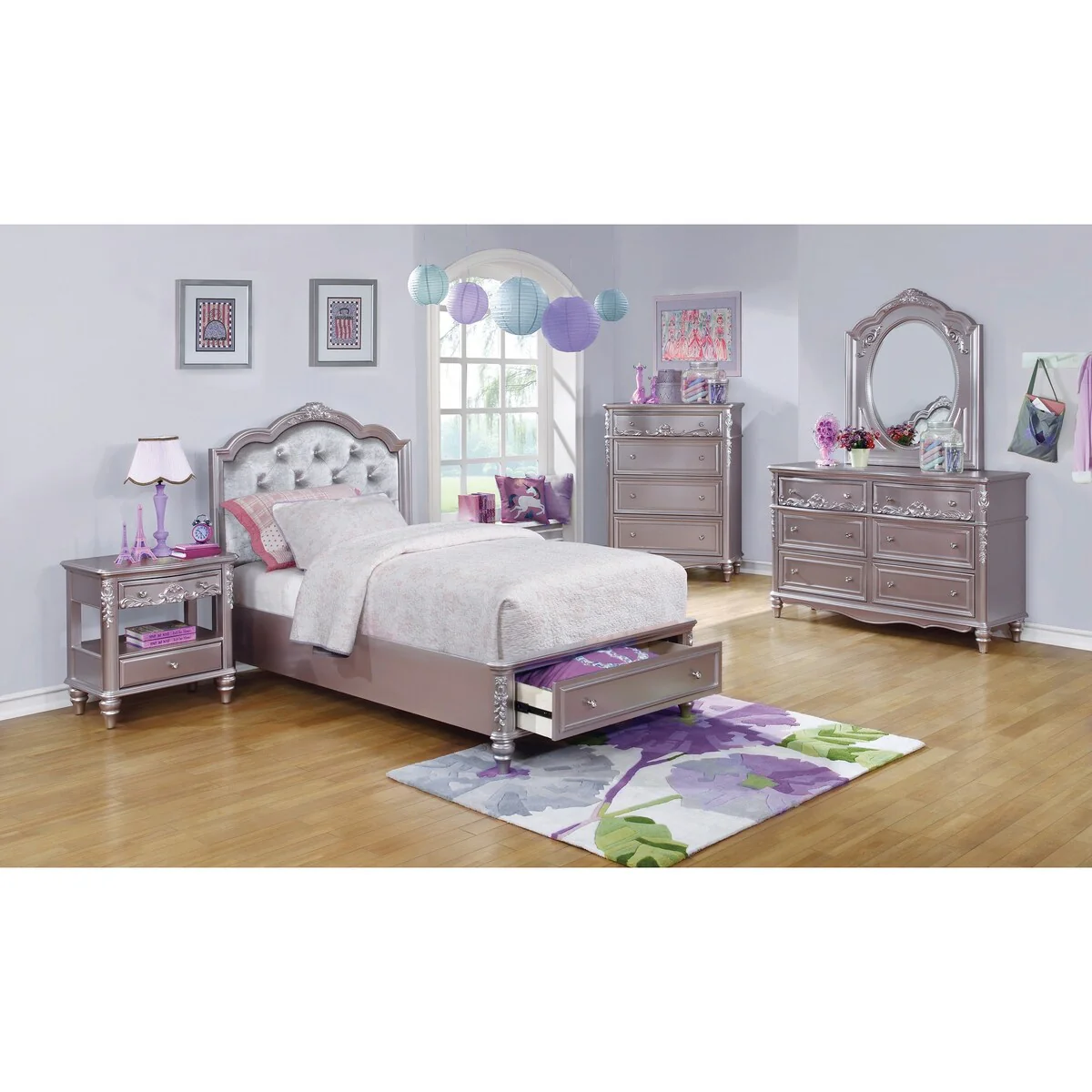 Deanna Metallic Lilac 5-piece Storage Bedroom Set