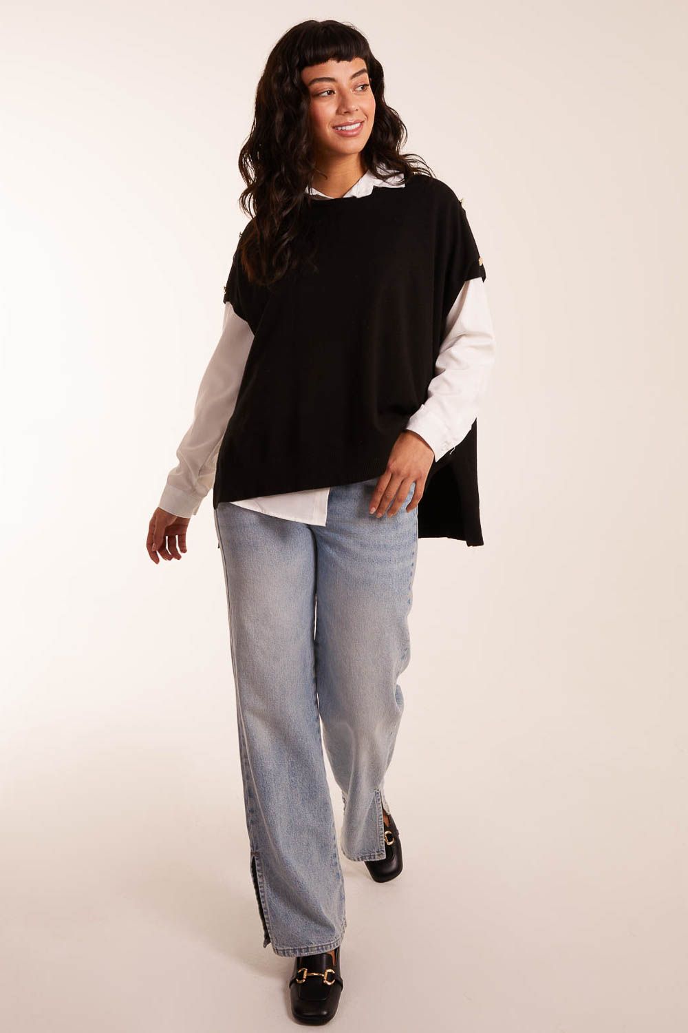 Blue Vanilla Oversized Button Shoulder Top