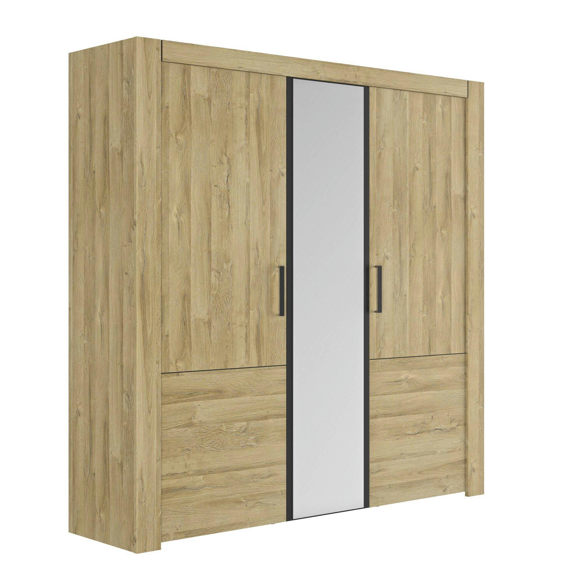 EMILIE - Armoire 3 porte avec 1 miroir effet bois