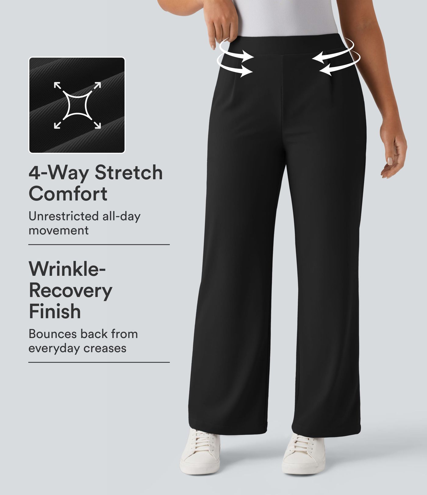 Pantalon tailleur large gainant sculptant taille haute en micro-gaufré avec poches Halara Flex™