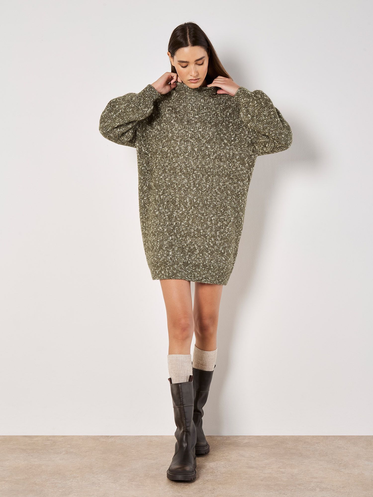 Apricot Flecked Knit Jumper Mini Dress