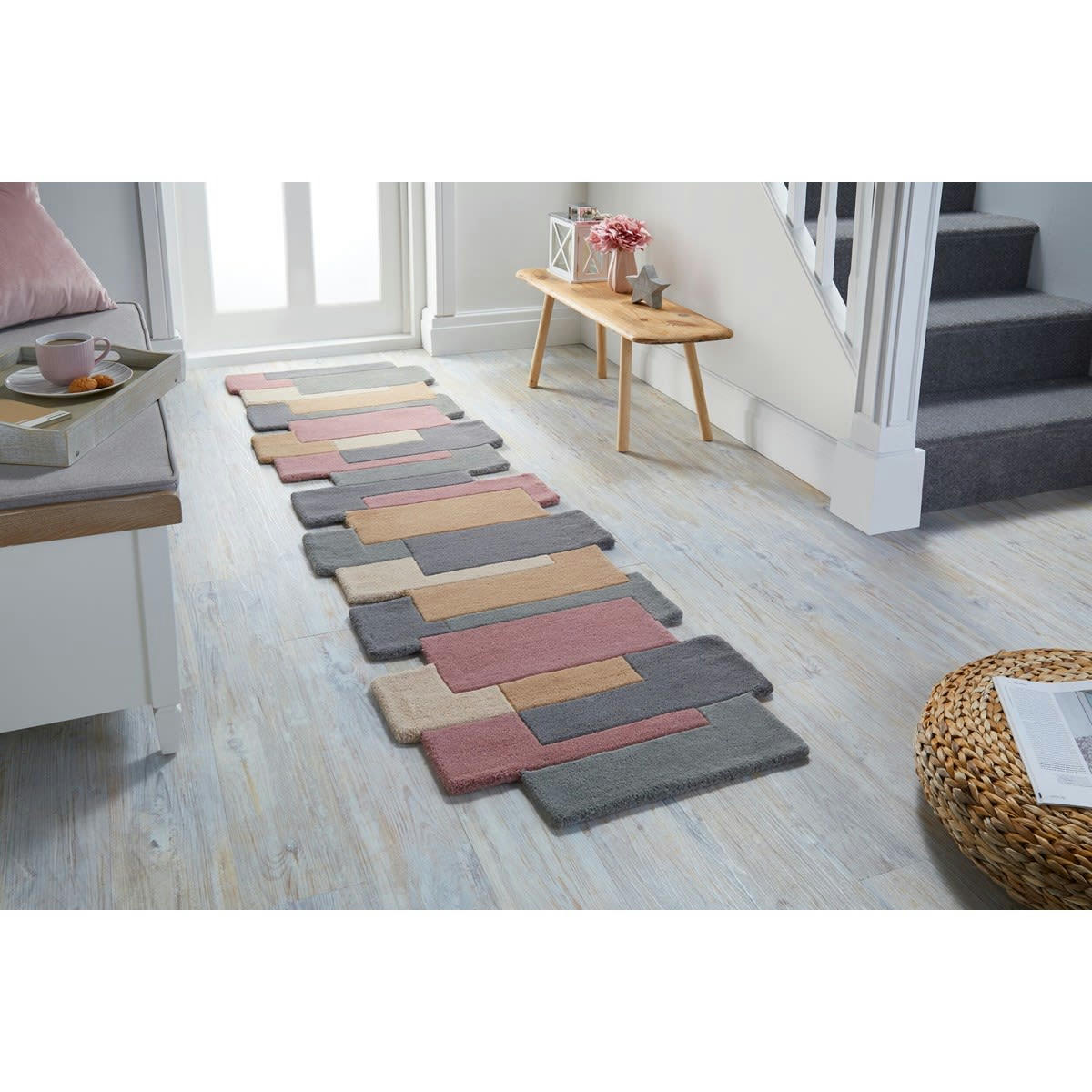 ARTY - Tapis de couloir en laine rose 60x230 cm
