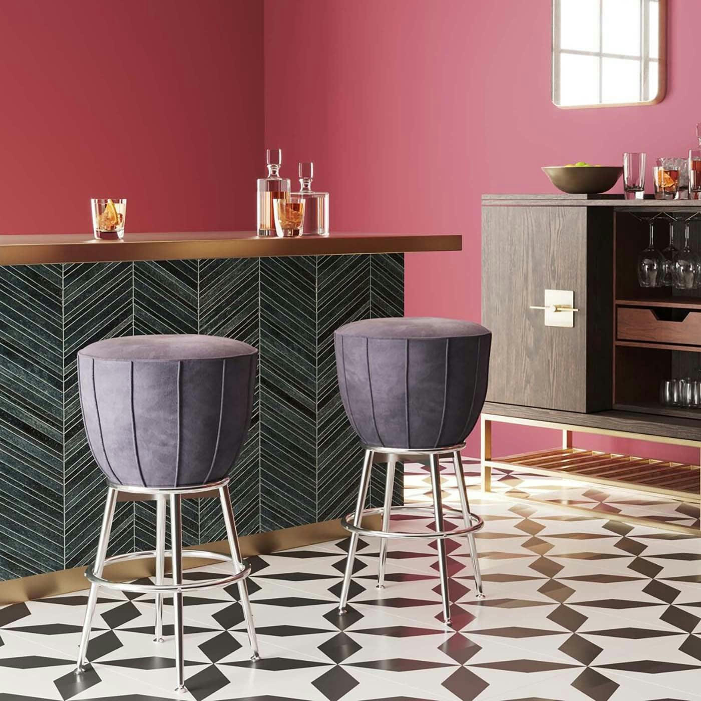 AFTER WORK - Tabouret de bar velours gris et acier chromé