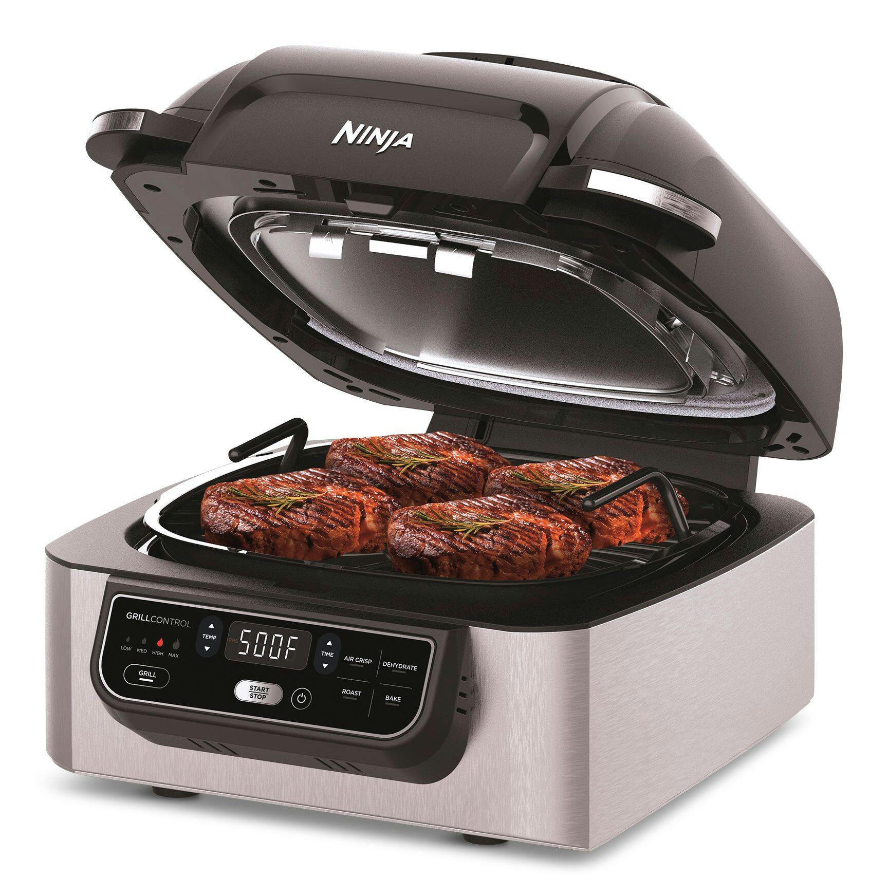 Ninja® Foodi™ 5-in-1 Non-Stick Indoor Grill w/ Air Fryer, Stainless Steel, Black