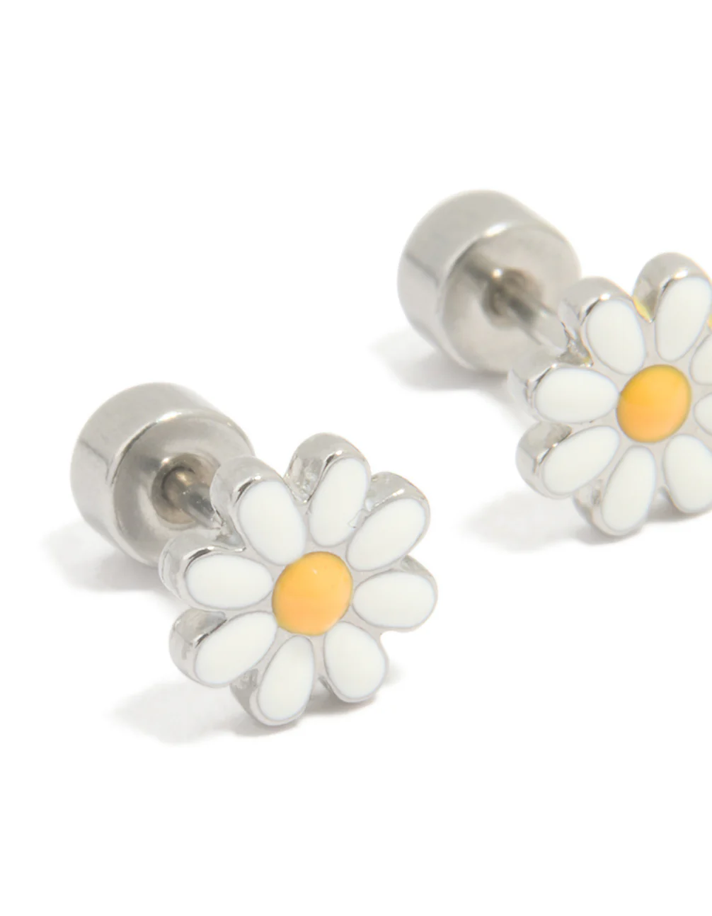 Kids Surgical Steel Daisy Flat Back Earrings