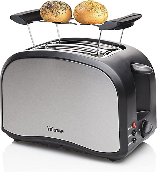 Grille-pain Inox Noir 800W Double Fente