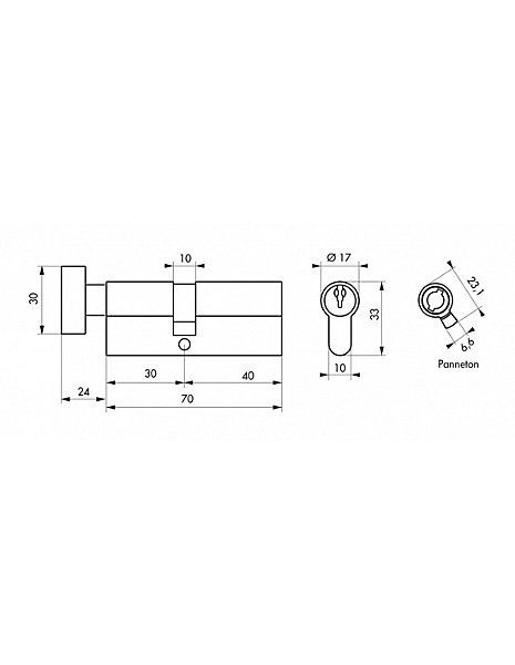 Cylindre de serrure à bouton Ecopro, 30Bx40mm, laiton, 3 clés - SP