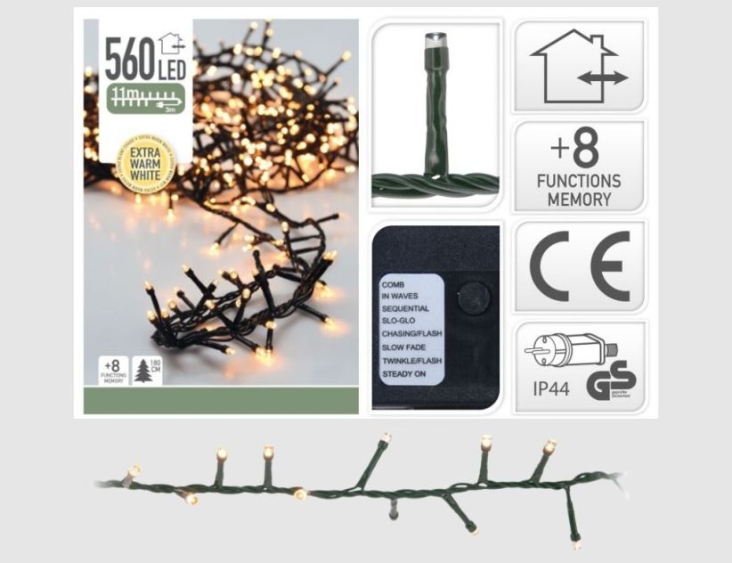 LED-Cluster-Lichterkette 560 LEDs extra warmweiß 11m mit Timer