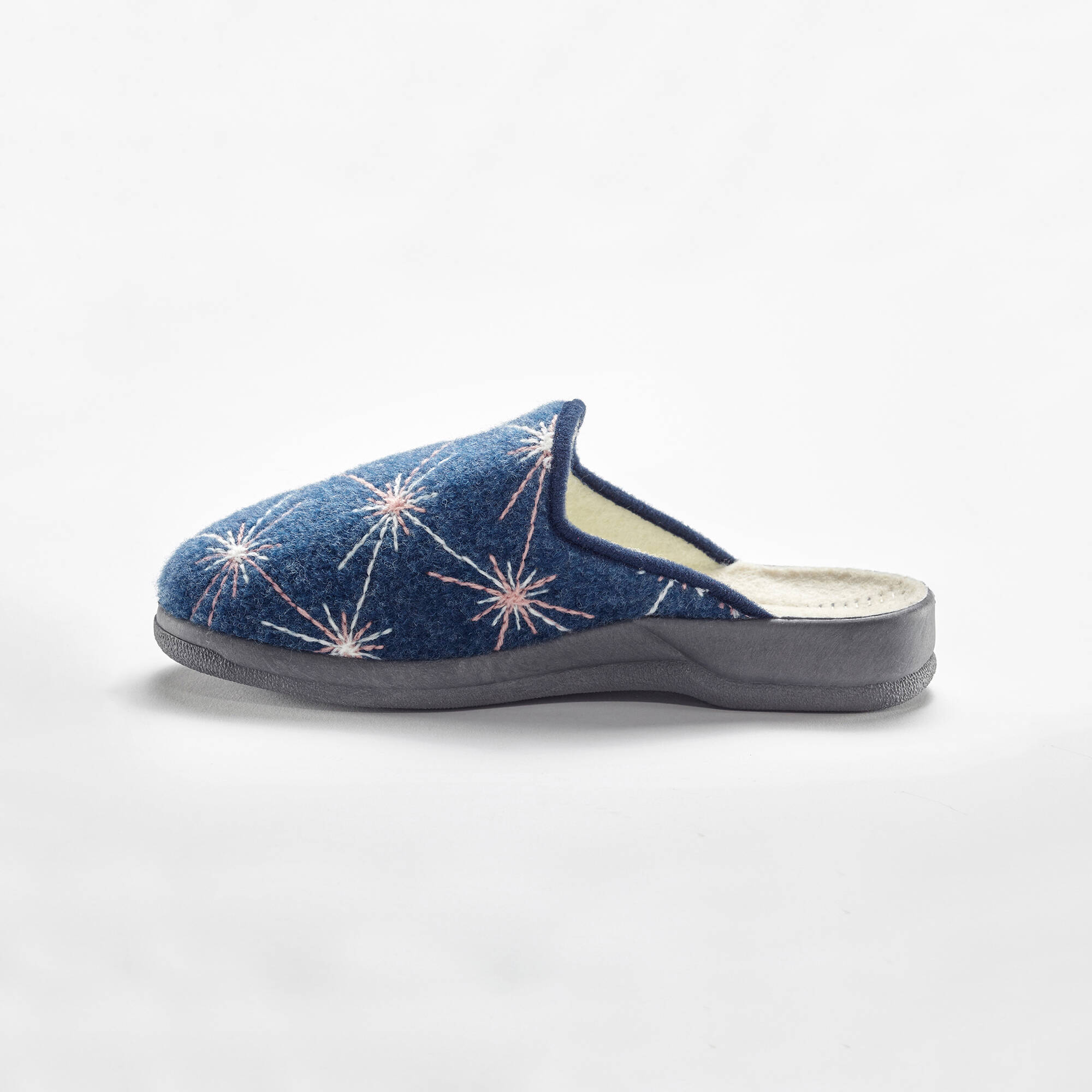 Chaussons mules fourrés brodés