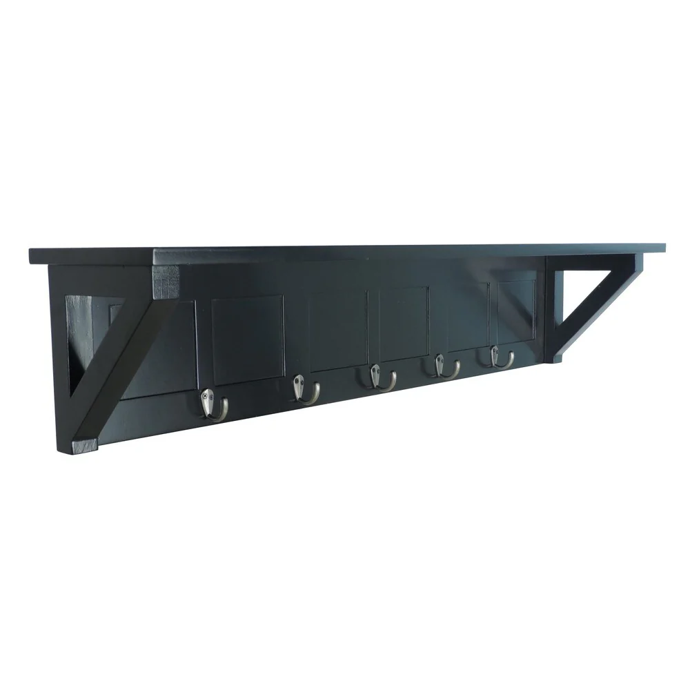 Black Wood/Metal 40-inch Wall Shelf with Metal Hangers