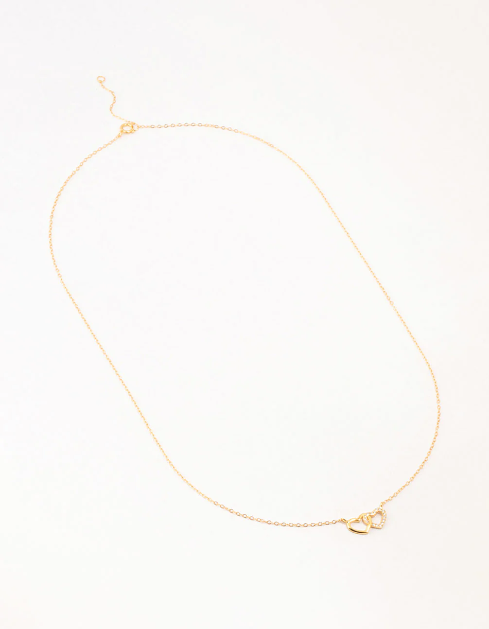 Gold Plated Sterling Silver Double Heart Cubic Zirconia Necklace