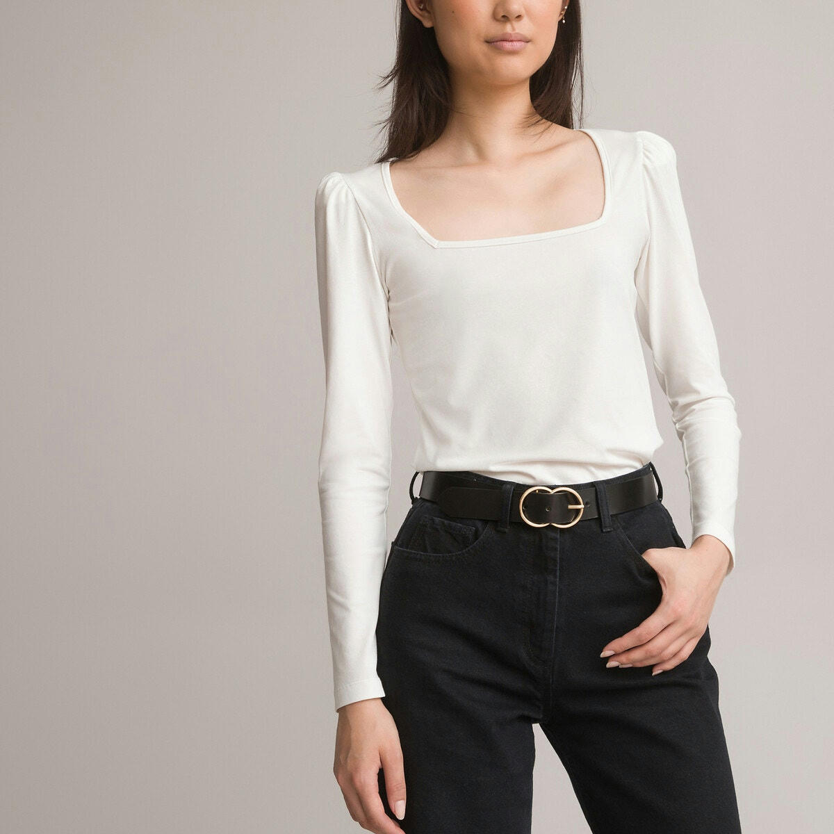 T-shirt col carré, manches longues