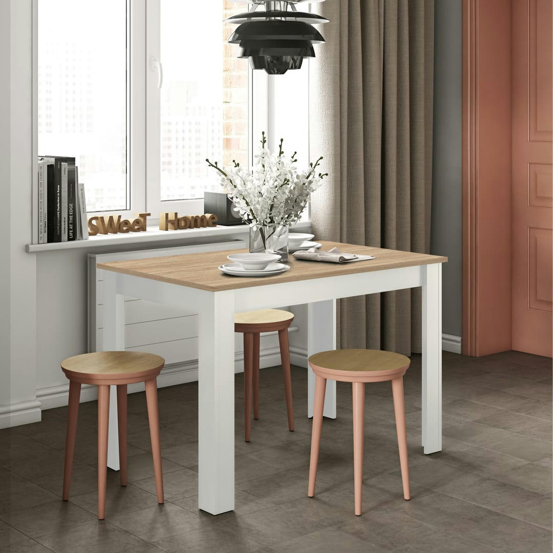 NICE - Table effet bois blanc et chêne naturel