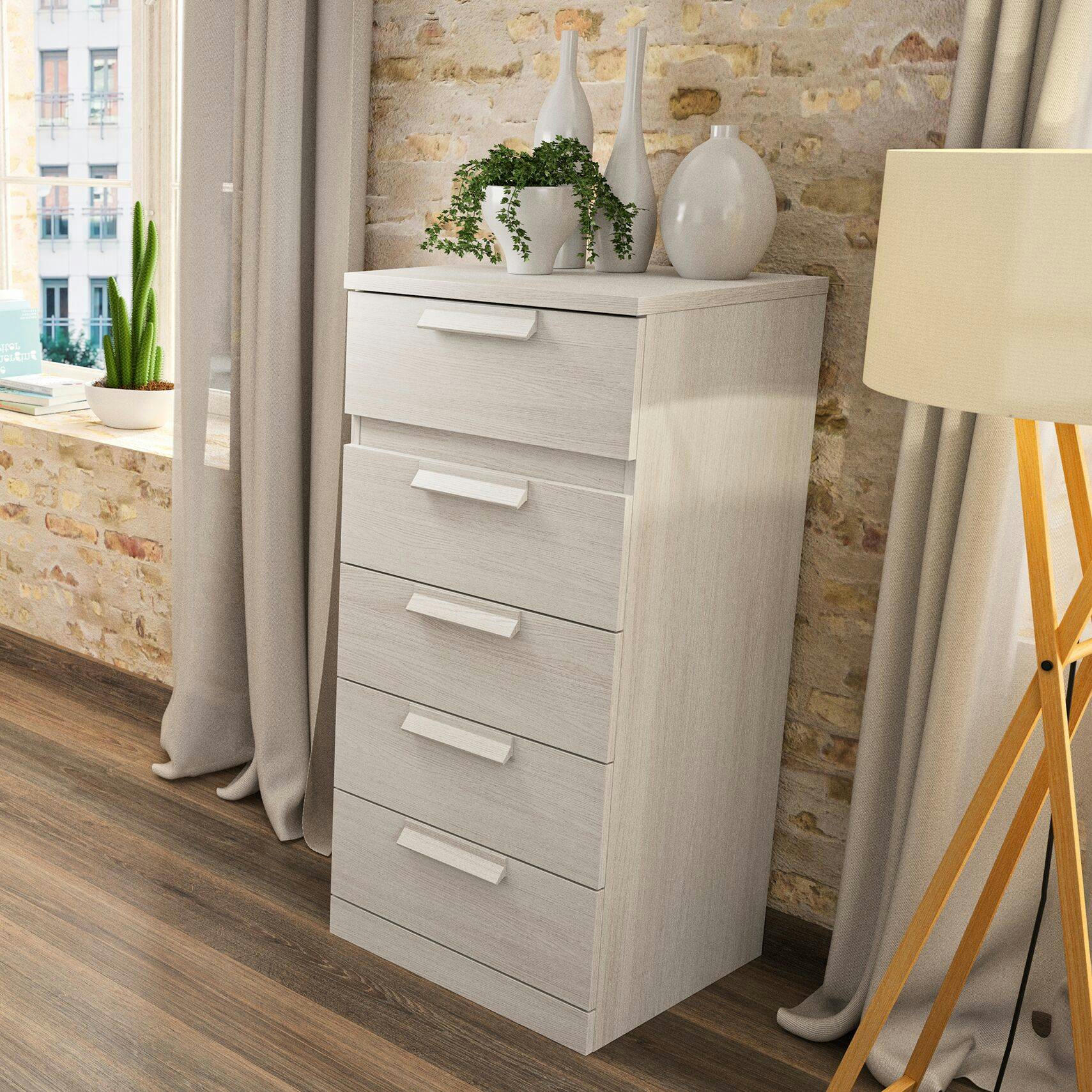 GAIA - Chiffonnier 5 tiroirs effet bois gris