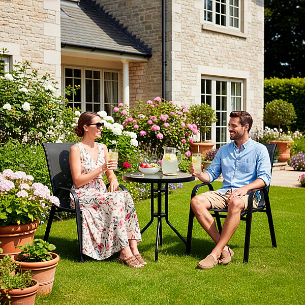 Ensemble de mobilier de jardin en métal SPRINGOS pour 2 personnes, table ronde   2 chaises, noir
