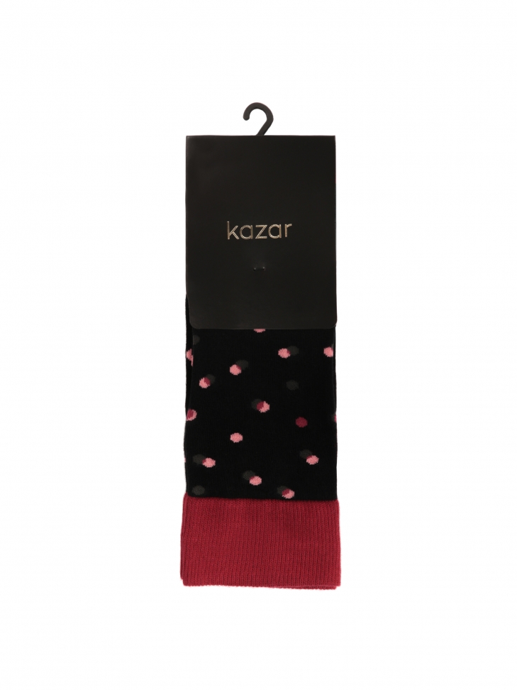 Black socks with maroon dots