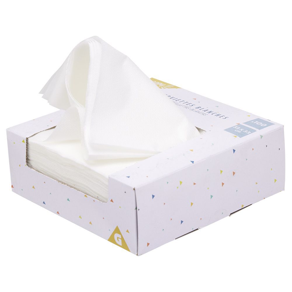Serviette en papier carré uni blanc x100