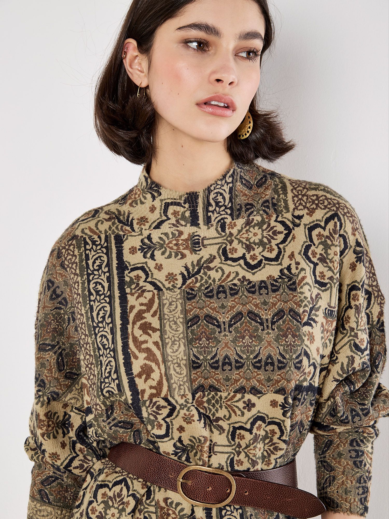 Apricot Ikat Patchwork Oversized Jumper Mini Dress