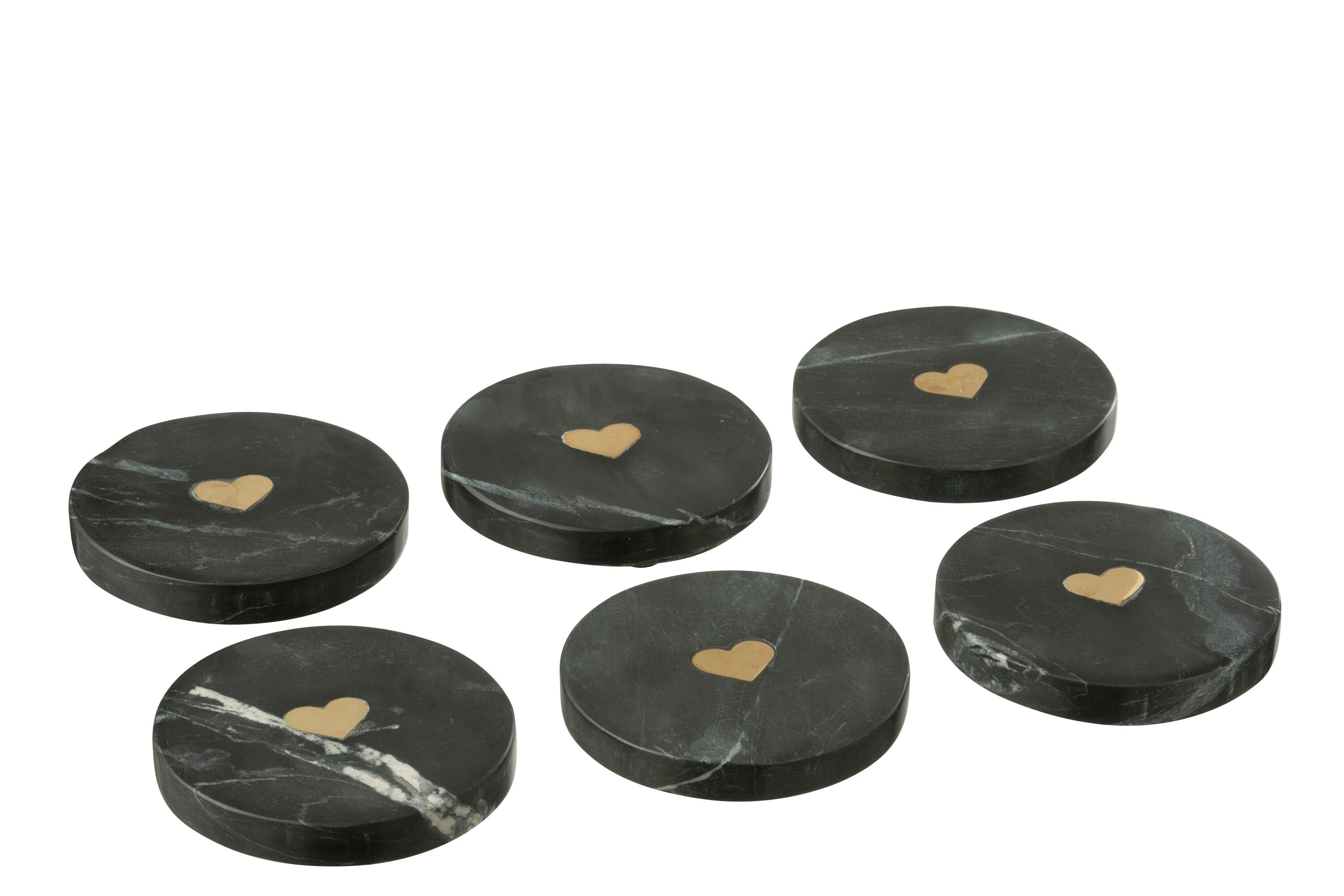 J-Line onderzetter Hart - glas - zwart goud - doos van 6